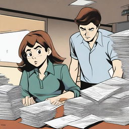 Ethan and Julia are searching for a clue in a stack of files