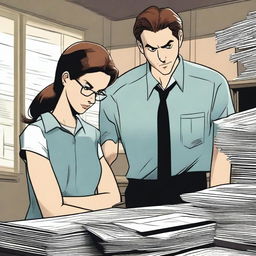 Ethan and Julia are searching for a clue in a stack of files