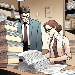 Ethan and Julia are searching for a clue in a stack of files