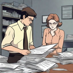 Ethan and Julia are searching for a clue in a stack of files