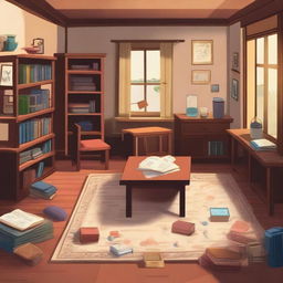 A scene depicting hidden clues scattered around a room