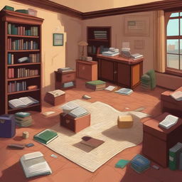 A scene depicting hidden clues scattered around a room