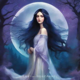 The cover features a hauntingly beautiful scene with a young woman standing in front of a massive full moon