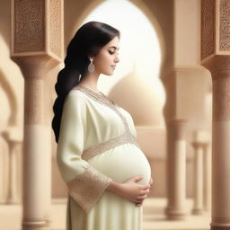 A realistic image of a pregnant Arab girl