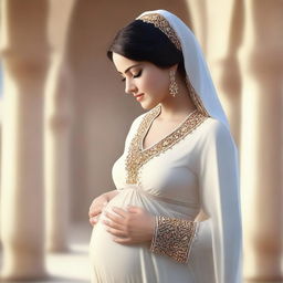 A realistic image of a pregnant Arab girl