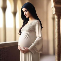 A realistic image of a pregnant Arab girl