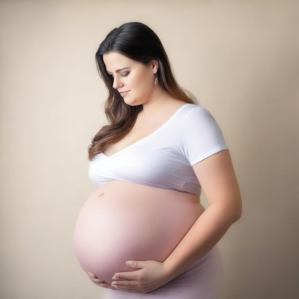 A realistic image of a pregnant plus-sized girl