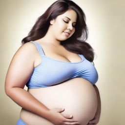 A realistic image of a pregnant plus-sized girl