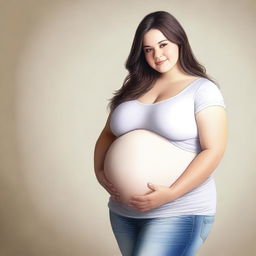 A realistic image of a pregnant plus-sized girl