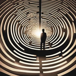 A businessman seen from behind, standing at the entrance of a labyrinth