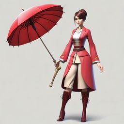 Create a dynamic and fierce brawler character named Amelie, who wields a parasol as her weapon