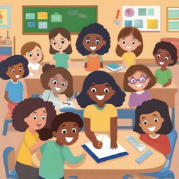 A diverse group of children in a classroom, each with different skin tones and hair types