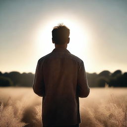 A man seen from behind, holding a Bible in his hands