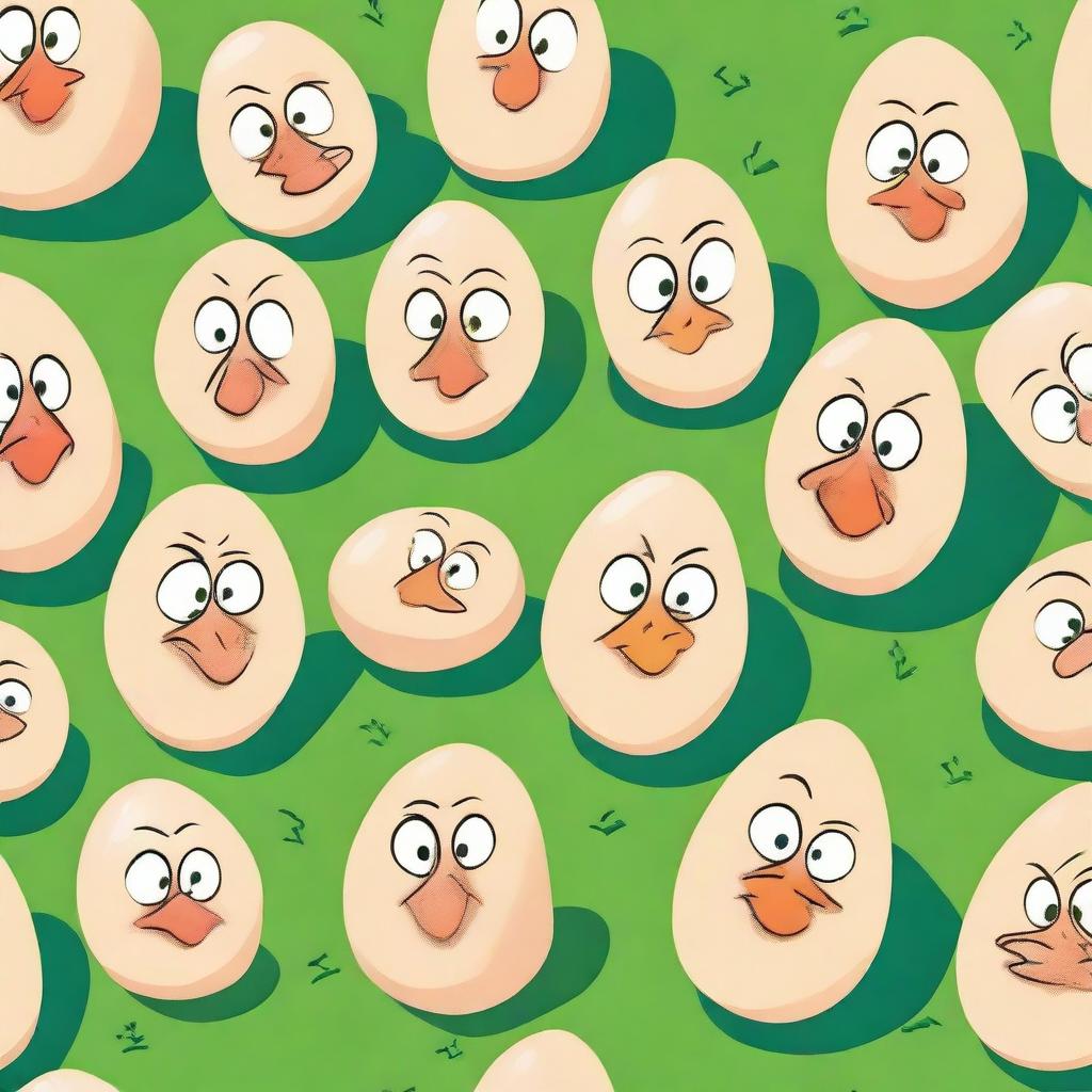 A humorous and quirky illustration of smelly chicken eggs