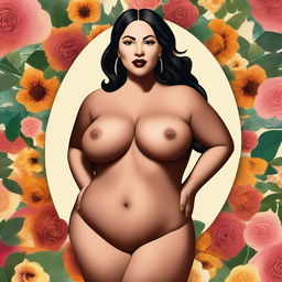 A tasteful and artistic portrayal of a Latina woman with a curvy figure, emphasizing body positivity and self-confidence