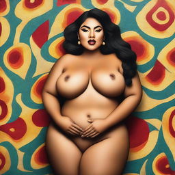 A tasteful and artistic portrayal of a Latina woman with a curvy figure, emphasizing body positivity and self-confidence