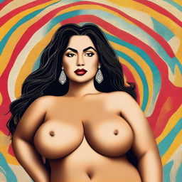 A tasteful and artistic portrayal of a Latina woman with a curvy figure, emphasizing body positivity and self-confidence