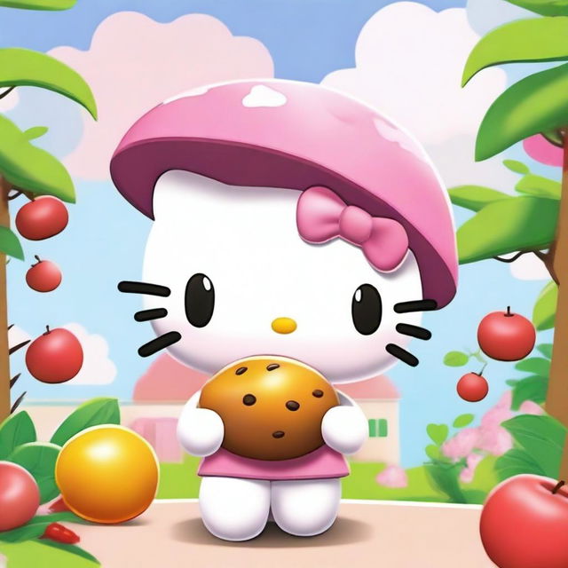 A cute Hello Kitty character holding a tamarind fruit