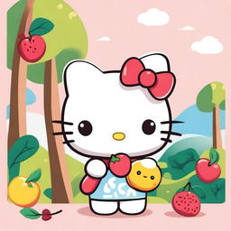 A cute Hello Kitty character holding a tamarind fruit