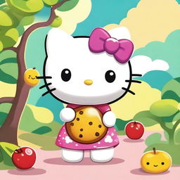 A cute Hello Kitty character holding a tamarind fruit