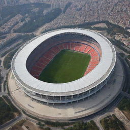 A grand football stadium, full of modern architecture and facilities, with a staggering capacity of 500,000 spectators.