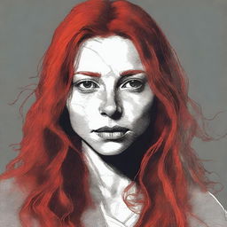 A detailed portrait of Ginger Fitzgerald, the main character from the 'Ginger Snaps' film series