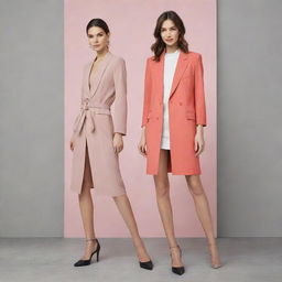 Contemporary advertisement for a clothing store sale, emphasizing a range of fashionable outfits with generous discounts against a modern, stylish backdrop.