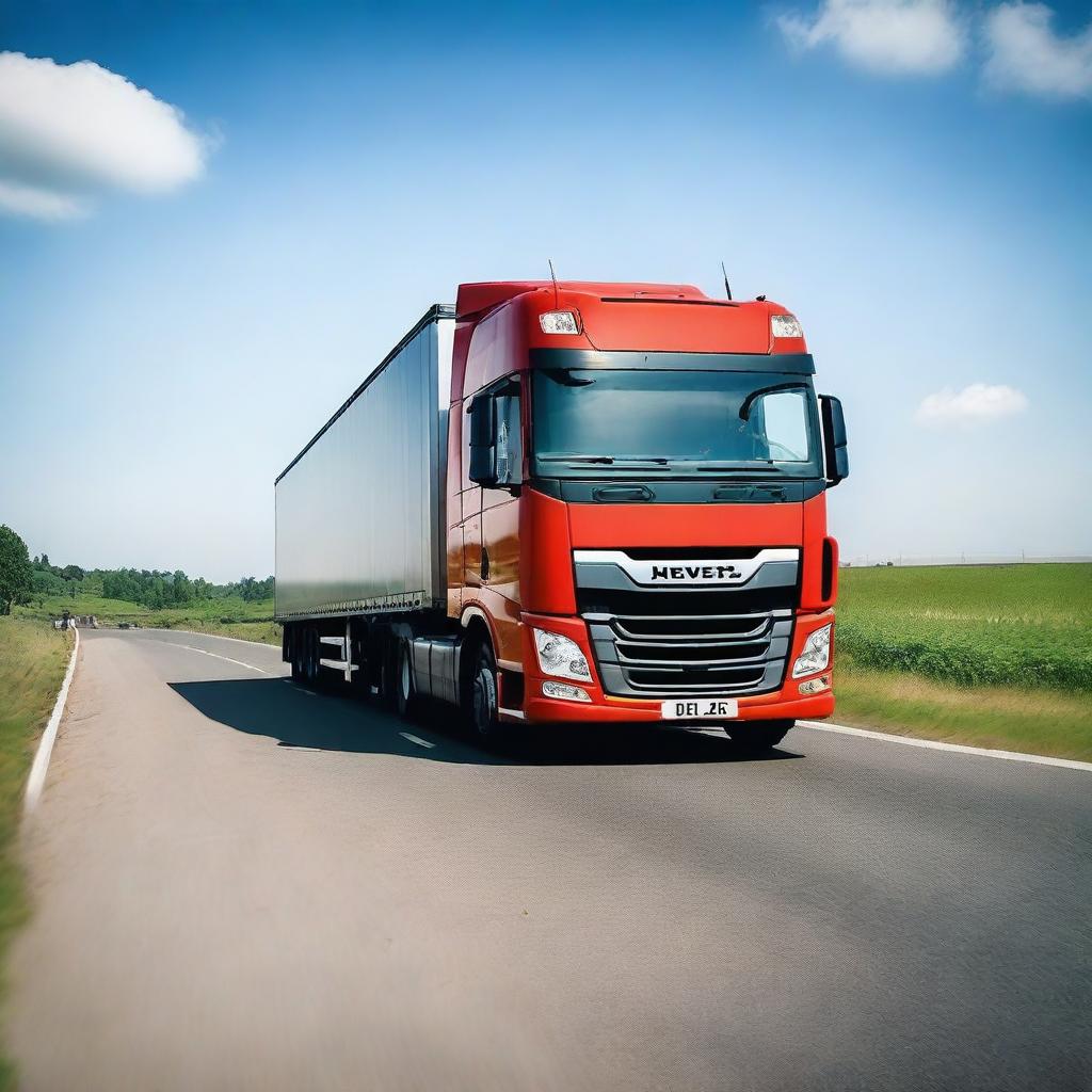 A heavy goods vehicle (HGV) driving on a highway