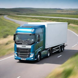 A heavy goods vehicle (HGV) driving on a highway