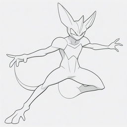 A detailed line art depiction of the Pokémon Greninja in a dynamic pose, perfect for coloring