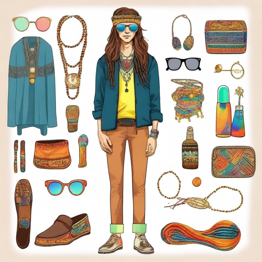 A stylish modern outfit for a hippy guy who is attending a party thrown by his classmates