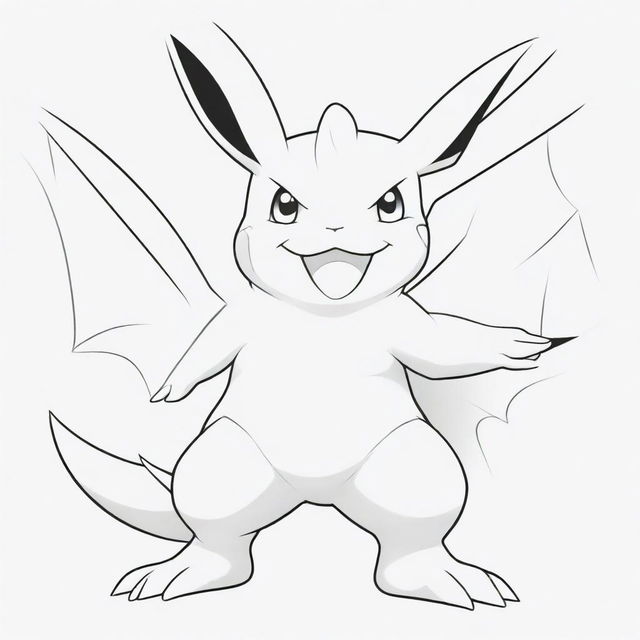 Create a line-art drawing of a supreme, powerful and fantastic Pokémon, ready to be colored.