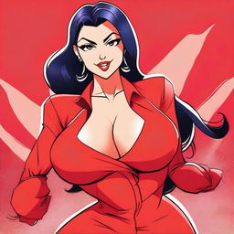 A cartoon-style image of a very sexy girl with big breasts, wearing red clothes