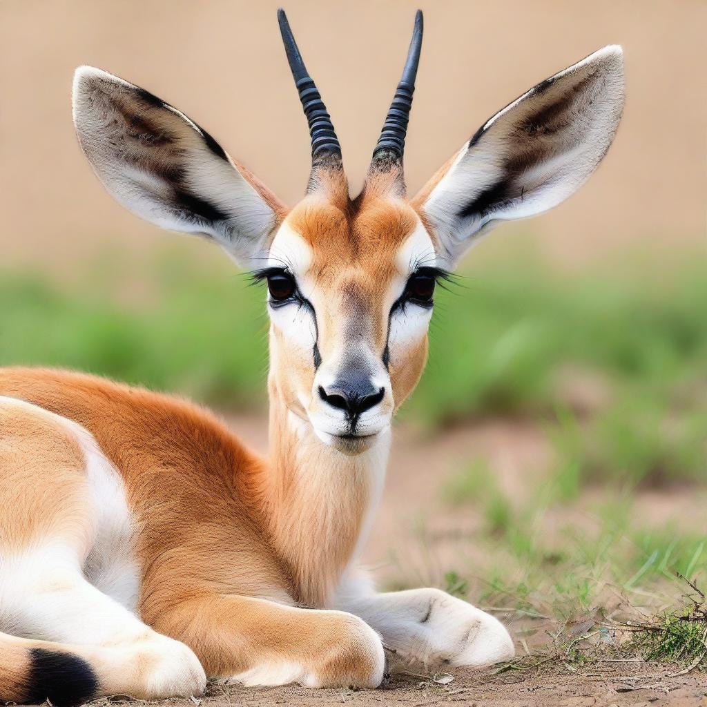 A detailed photograph of an African gazelle calf lying down