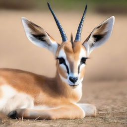 A detailed photograph of an African gazelle calf lying down