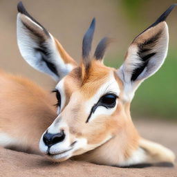 A detailed photograph of an African gazelle calf lying down