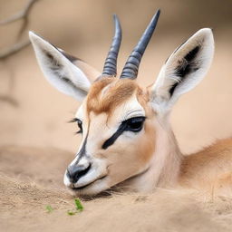 A detailed photograph of an African gazelle calf lying down