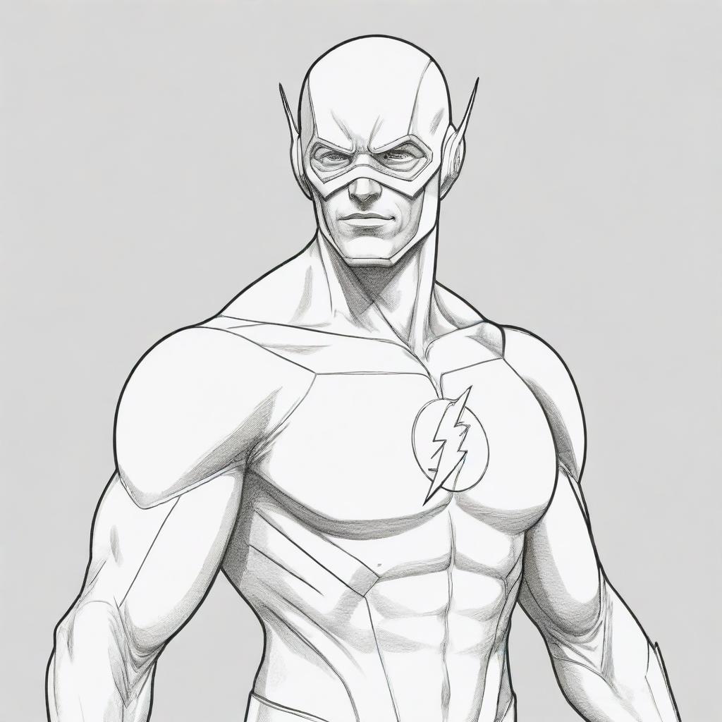 Create a unique and engaging line-art drawing of Flash, a superhero, suitable for coloring.