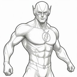 Create a unique and engaging line-art drawing of Flash, a superhero, suitable for coloring.