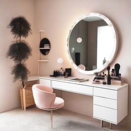 Un estudio de maquillaje de estilo contemporáneo con paredes de color crema