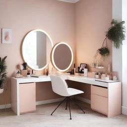 Un estudio de maquillaje de estilo contemporáneo con paredes de color crema