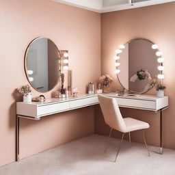 Un estudio de maquillaje de estilo contemporáneo con paredes de color crema