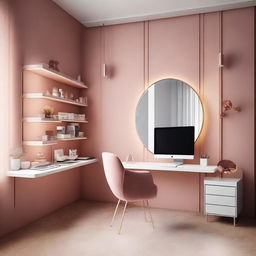 Un estudio de maquillaje de estilo contemporáneo con paredes de color crema