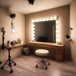 Un estudio de maquillaje con un estilo contemporáneo, equipado con un tocador de Hollywood