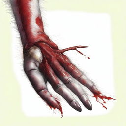 A detailed illustration of a velociraptor's foot, showcasing its sickle claw covered in blood