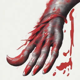 A detailed illustration of a velociraptor's foot, showcasing its sickle claw covered in blood