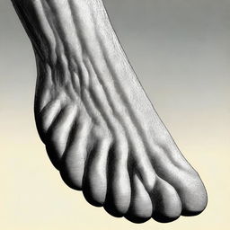 A detailed illustration of the birdlike foot of a dinosaur