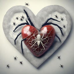 A heart filled with tiny, intricate spiders crawling within it