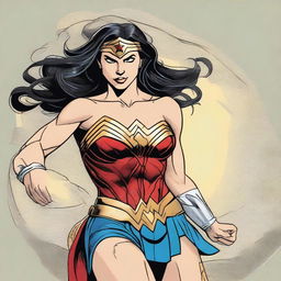 A detailed illustration of Wonder Woman in a heroic pose, showcasing her strength and confidence