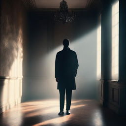 A mysterious life partner standing in a dimly lit room, with shadows casting intriguing shapes on the walls